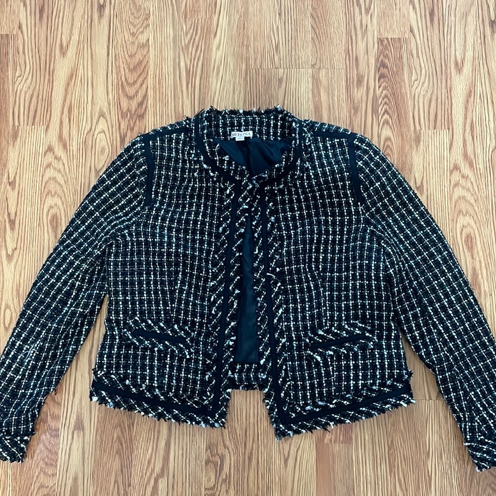 Merona Black and White Tweed Jacket Blazer Size L